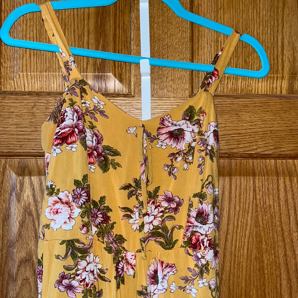 Mustard yellow floral jumpsuit with pockets